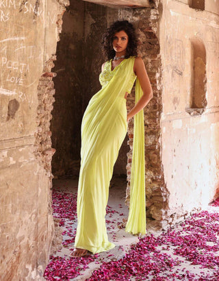 Seema Thukral-Kiran Green Draped Sari And Blouse-INDIASPOPUP.COM