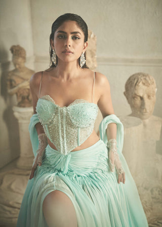 Shehla Khan-Aqua Blue Draped Skirt Set-INDIASPOPUP.COM