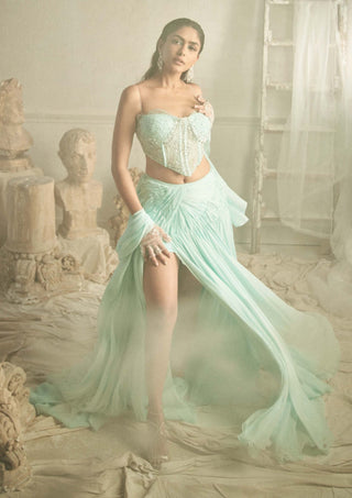 Shehla Khan-Aqua Blue Draped Skirt Set-INDIASPOPUP.COM