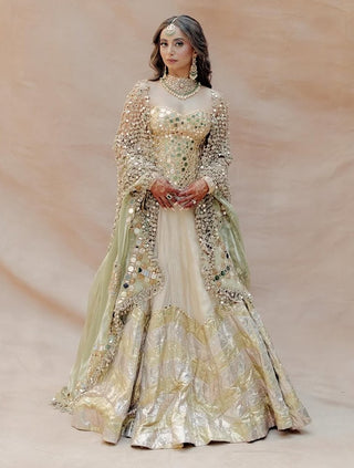 Golden tissue bridal lehenga set