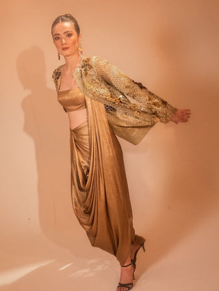 Gold geode jacket and draped skirt set