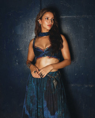 Blue wave printed lehenga set