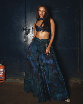 Blue wave printed lehenga set