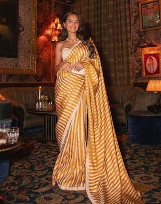 Yellow Orchre Silk Sari by Ekaya available on Indiaspopup.com