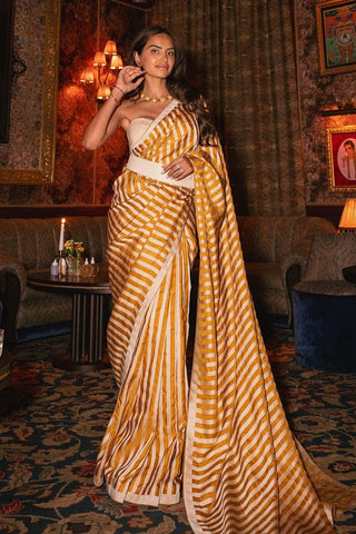 Yellow Orchre Silk Sari by Ekaya available on Indiaspopup.com