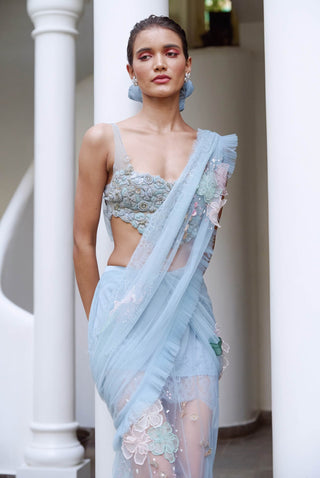 Soft Blue Concept Sari And Blouse by The Little Black Bow available on Indiaspopup