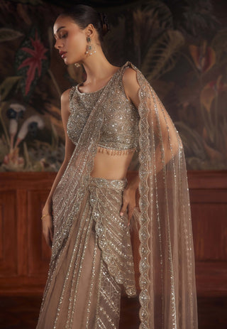 Solaris beige draped sari and blouse