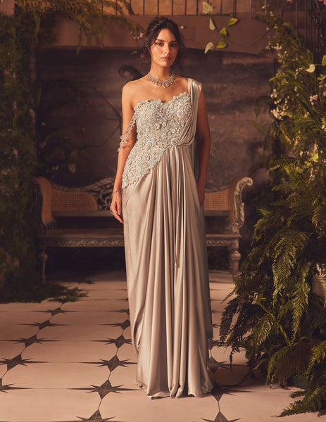 Sterling beige draped gown