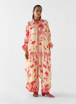 Sawai multi print front button kimono with pants