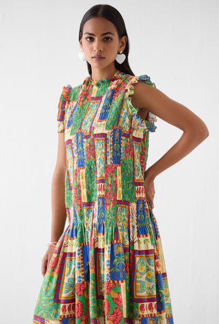Johari multi print ruching dress