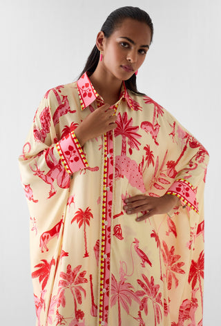 Sawai multi print front button kimono with pants