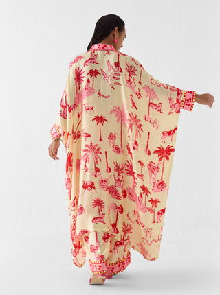Sawai multi print front button kimono with pants