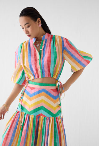 Leher rainbow drawstring shirt with gathered skirt