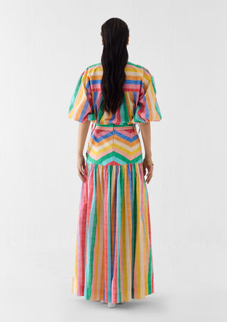 Leher rainbow drawstring shirt with gathered skirt