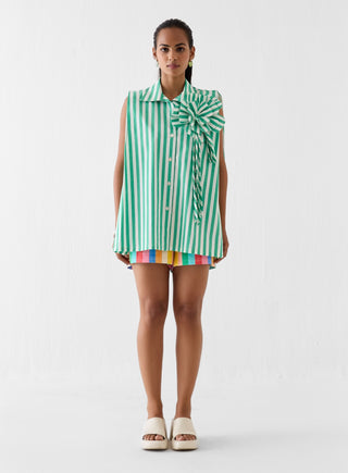 Mint poplin shirt with flower