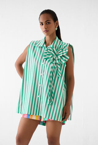 Mint poplin shirt with flower