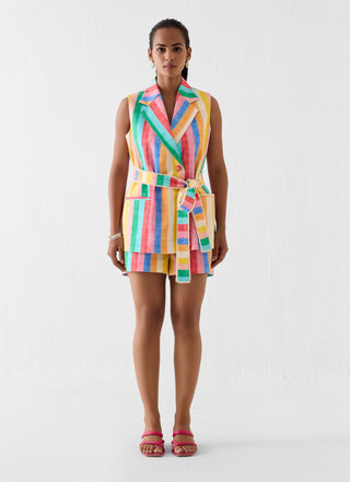 Leher rainbow print blazer with shorts