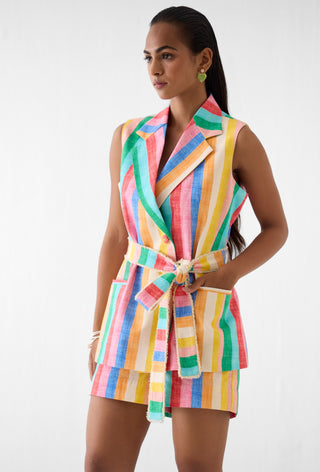 Leher rainbow print blazer with shorts