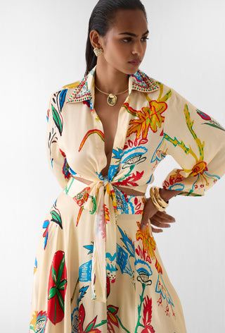 Sanganer multi print crop top with skirt
