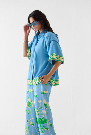 Nila blue boxy shirt with trousers