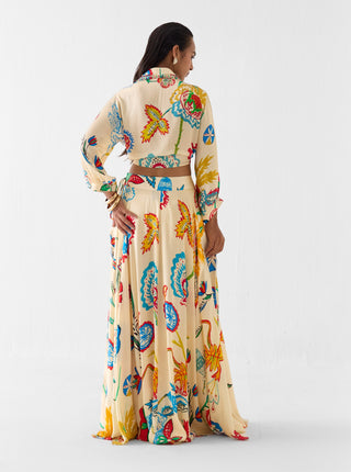 Sanganer multi print crop top with skirt
