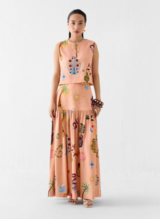 Pottery peach crop top with gathered skirt