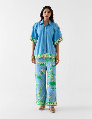 Nila blue boxy shirt with trousers