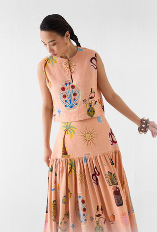 Pottery peach crop top with gathered skirt