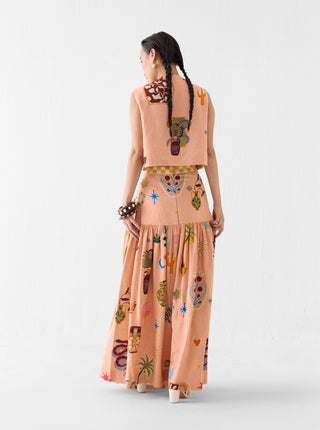 Pottery peach crop top with gathered skirt