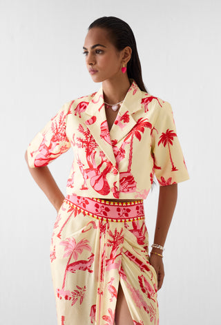 Sawai multi print crop blazer with skirt