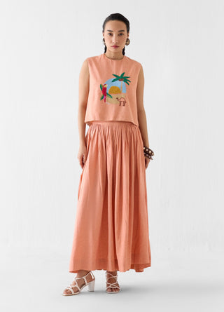 Sahara peach linen crop top with skirt