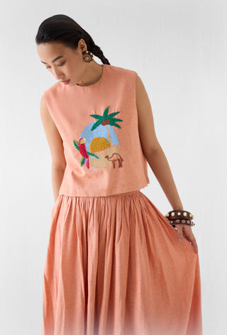 Sahara peach linen crop top with skirt