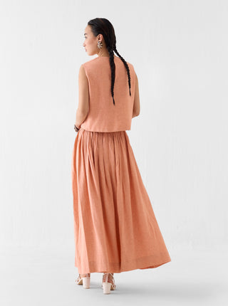 Sahara peach linen crop top with skirt