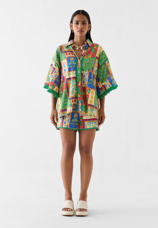 Johari multi print shirt with shorts