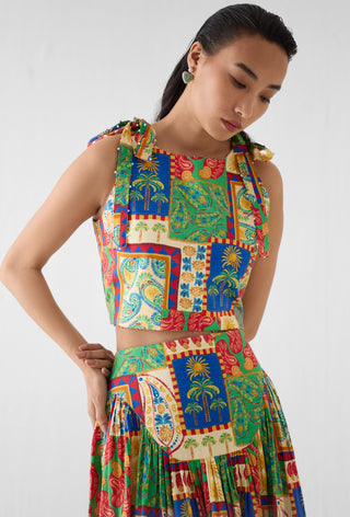 Johari multi print crop top with gathered skirt
