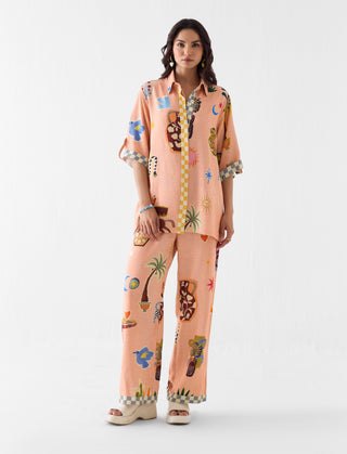 Pottery peach shirt with trousers