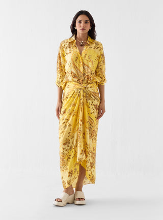 Ambi yellow draped shirt dress