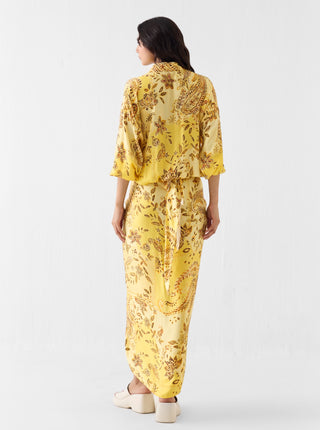 Ambi yellow draped shirt dress