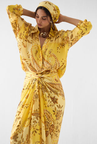 Ambi yellow draped shirt dress
