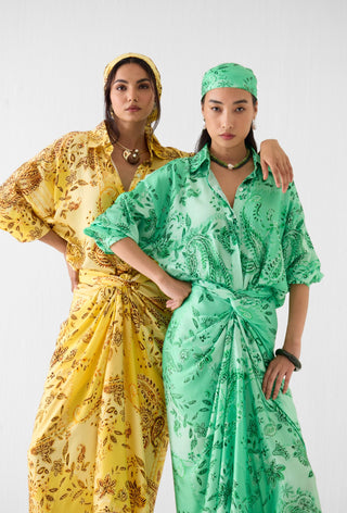 Ambi yellow draped shirt dress