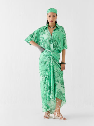 Buta green draped shirt dress