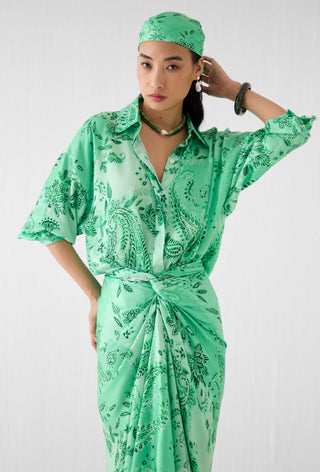 Buta green draped shirt dress