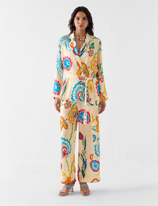 Sanganer multi print blazer shirt with trousers