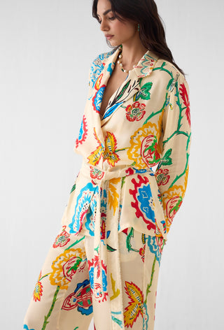 Sanganer multi print blazer shirt with trousers