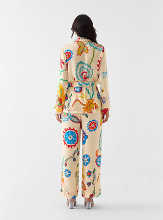 Sanganer multi print blazer shirt with trousers