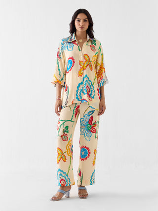 Sanganer multi print shirt with trousers