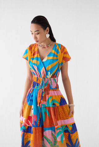 Kota multi print cinched waist dress