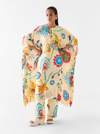 Sanganer multi print kimono kurta with pants