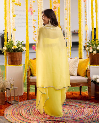 Sanya Gulati-Sunshine Yellow Drape Skirt And Cape Set-INDIASPOPUP.COM