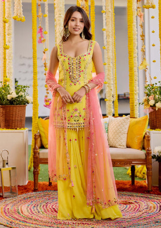 Sanya Gulati-Sunshine Yellow Kurta And Sharara Set-INDIASPOPUP.COM
